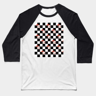 Black and white Mushroom checkerboard pattern Baseball T-Shirt